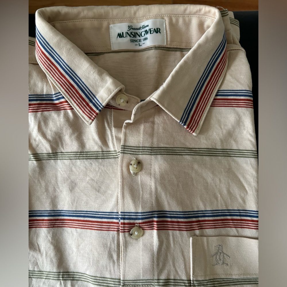 Vintage Grand Slam By Munsingwear Long Sleeve Striped GOLF Polo Mens L